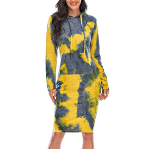 Tie Dye Long Sleeve Slim Hoodie Dress