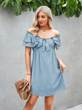 Load image into Gallery viewer, Solid Frilled Off Shoulder Tie Mini Casual Dress
