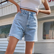 Carica l&#39;immagine nel visualizzatore di Gallery, Pantaloncini in denim slim a vita alta e larghi casual
