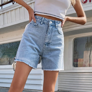 Pantaloncini in denim slim a vita alta e larghi casual