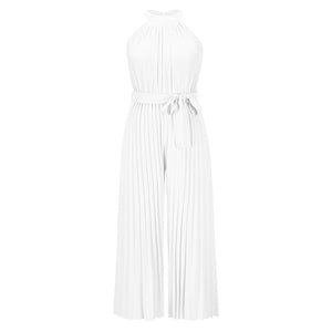 2022 Summer Sexy Halter Neck Sleevelesss Pleated Long Wide Leg Jumpsuit