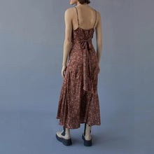 Load image into Gallery viewer, Spaghetti V-Neck Burgundy Floral Midi Slip Casual Dress
