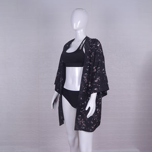 Copricostume da spiaggia con kimono a maniche a tre quarti con stampa geometrica tie-dye