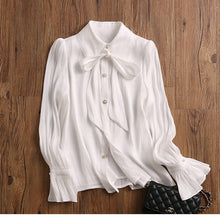Load image into Gallery viewer, Woman Silky Ruched Flare Sleeve Blouse Shirt

