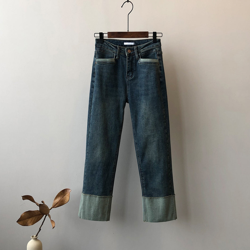 Furry Straight Vintage High Waist Ninth Jeans
