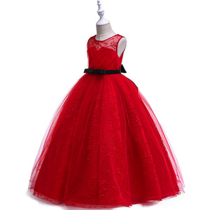 120-170cm Children Formal Event Fancy Dress Girls Lace Puffy Tulle Long Birthday Party Performance Dress