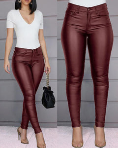 2022 Autumn Winter Women Sexy Solid Casual Skinny PU Pants