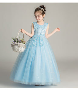 子供用ロングウェディングフラワーガールドレス チュール パフィー プリンセスドレス 3～15歳 女の子 子供の日 パフォーマンスドレス