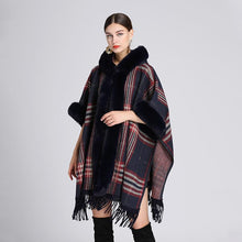 Load image into Gallery viewer, Autumn Winter Faux Fur Hooded Poncho Tweed Plus Size Cloak Coat
