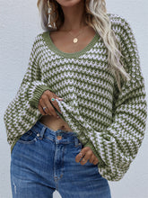 Load image into Gallery viewer, women v neck jacquard striped sweater pullover
