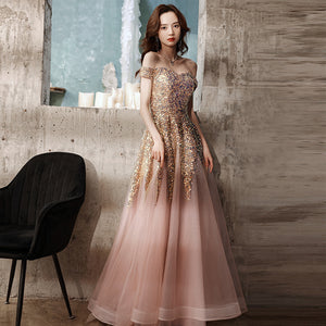 Banquet Sequin Off Shoulder Elegant Long Celebrity Annual Party Evening Dress