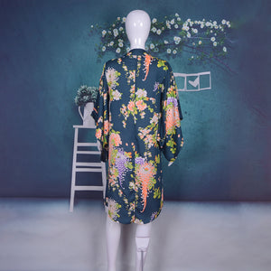 Long Printed Floral Dot Quarter Sleeve Kimono Beachwear Cover Up