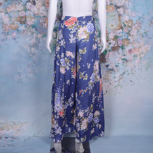Ladies Floral Leopard Printed Wide Leg Casual Trousers Beachwear Pants