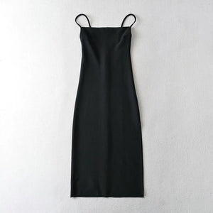6 Colorway French Style Spaghetti Slit Midi Casual Dress