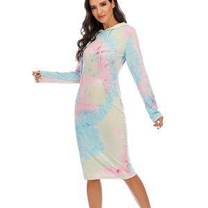 Tie Dye Long Sleeve Slim Hoodie Dress