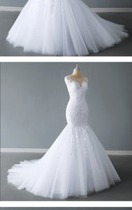 Lace Flower V Neck Sleeveless Bridal Wedding Dress