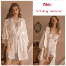 Load image into Gallery viewer, Lace Slip Nightdress Tie Robe Homewear Set
