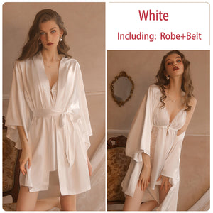 Lace Slip Nightdress Tie Robe Homewear Set