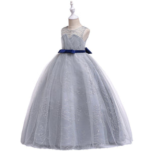 120-170cm Children Formal Event Fancy Dress Girls Lace Puffy Tulle Long Birthday Party Performance Dress