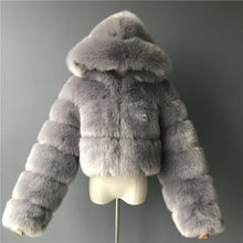 Load image into Gallery viewer, Spliced Faux Fox Fur Crop Short Hoodied Coat

