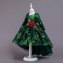 Load image into Gallery viewer, 110-170cm Kids Little Girls Long Sleeve Train Printed Flower Performance Puffy Dress
