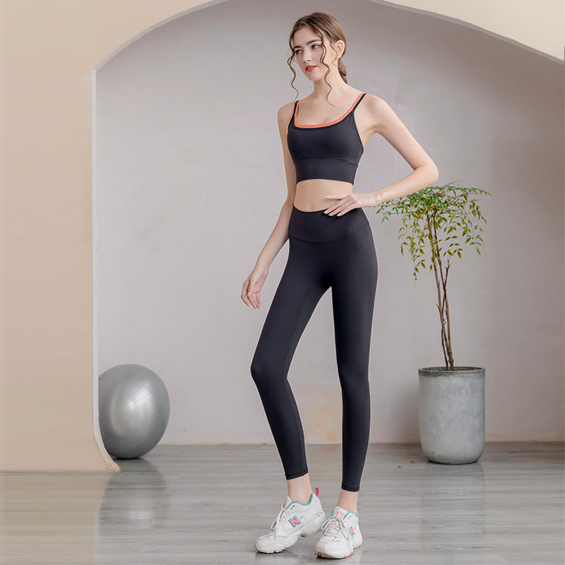 ハイウエスト フィットネス ランニングウェア スポーツ ヨガ ブラ パンツ ツーピースセット