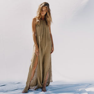Halter neck split maxi backless dress