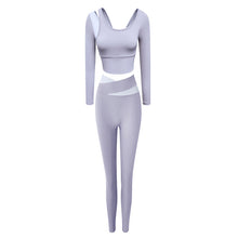 Load image into Gallery viewer, 2022 Autumn Winter New Design Spliced Gym Long Sleeve T shirt Legging Yoga Sports Two Piece Set
