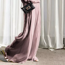 Load image into Gallery viewer, Women Elegant Mature New Design Pleated Satin Loose Shirt Pants Two Piece Set
