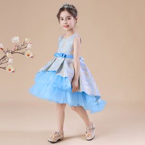 2～12歳 子供用 ファンシードレス フラワーガール ジャカード パフィー パフォーマンスドレス
