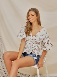 floral print chiffon bohemian fashion blouse