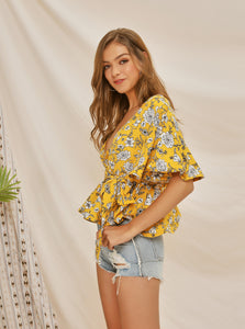 floral print chiffon bohemian fashion blouse