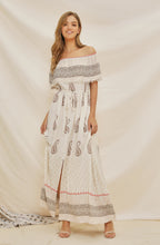 Laden Sie das Bild in den Galerie-Viewer, Trendy women clothing off shoulder bohemian floral maxi dress white boho dress
