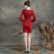 Laden Sie das Bild in den Galerie-Viewer, long sleeve sequin short ruffle bodycon Evening Dress
