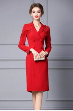 Load image into Gallery viewer, 2022 Autumn Red Beaded Formal Midi Pencil Blazer Formal Dress
