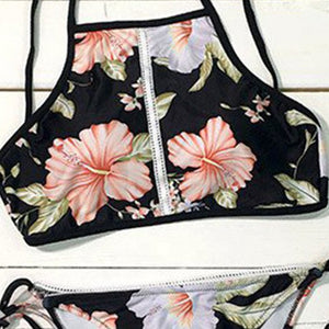 花柄の背中が開いた水着女性用セクシーなビキニ