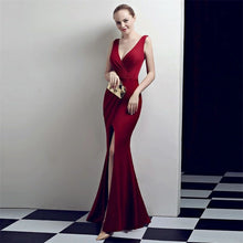 Load image into Gallery viewer, sexy V neck long mermaid sequin evening dress
