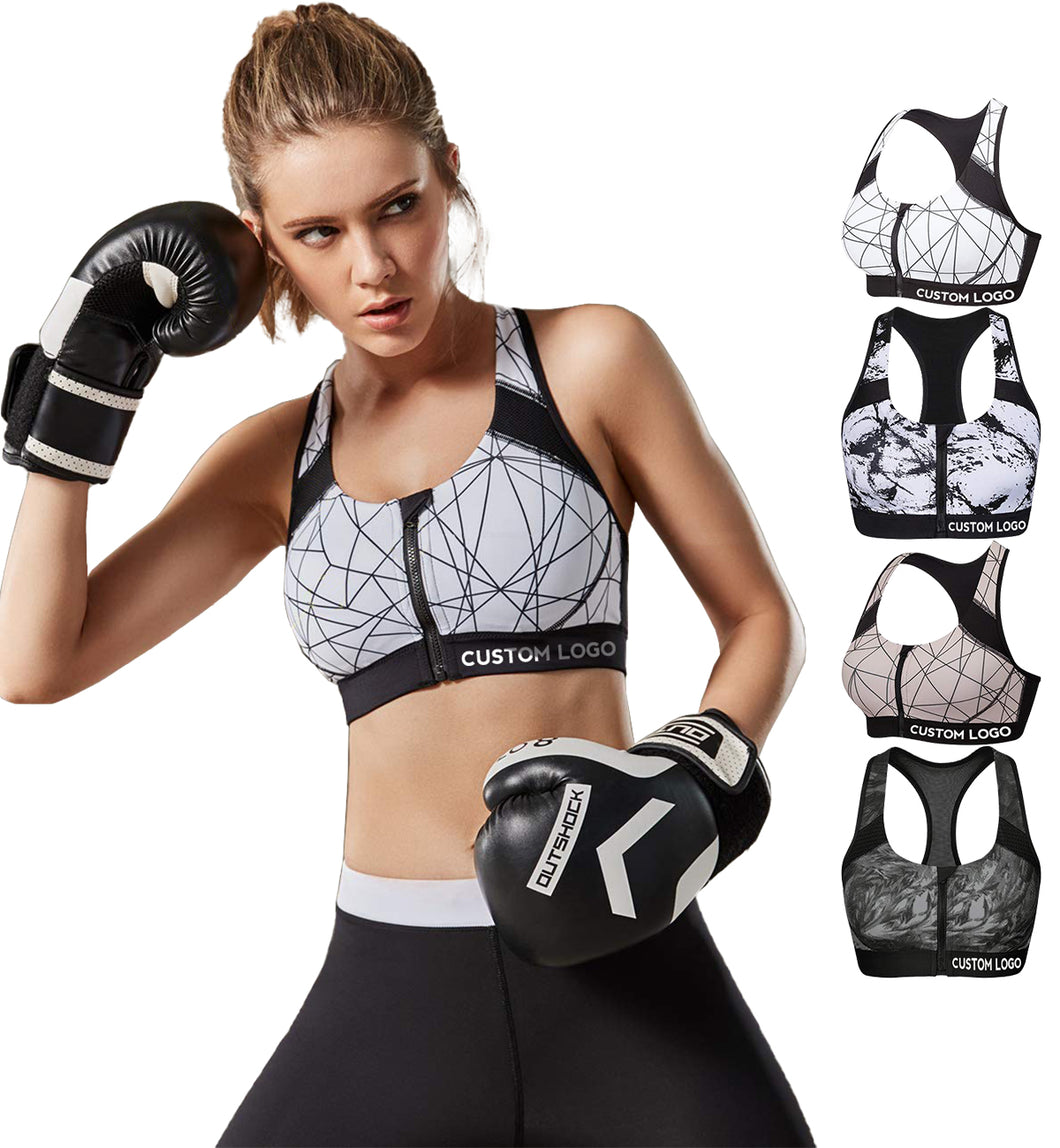 US/EU Size Stretch High Impact Yoga Bra Full Cover High Neck Fitness Women Sports Bra