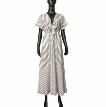Load image into Gallery viewer, Women clothing latest fashion v neck short sleeve summer stripe maxi shirt dress

