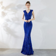 Laden Sie das Bild in den Galerie-Viewer, women V neck cap sleeve sequin long prom dress

