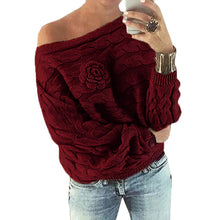 Laden Sie das Bild in den Galerie-Viewer, Pullover women sweaters new winter fashion slash neck cable knit sweater
