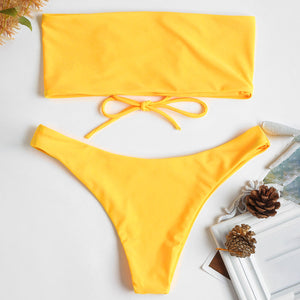 lady strapless 6 colors solid bikini swimsuit