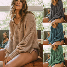 Laden Sie das Bild in den Galerie-Viewer, Ladies V Neck Fashion Knitwear Sexy Pullover Cardigan Sweater For Women
