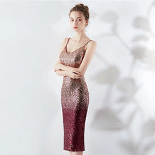 Laden Sie das Bild in den Galerie-Viewer, Adult age group formal fashion hot sell gradient color woman summer party short lady spaghetti strap bodycon evening dresses
