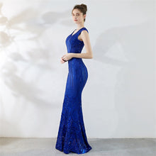 Laden Sie das Bild in den Galerie-Viewer, women V neck cap sleeve sequin long prom dress

