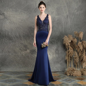 solid hand-made beaded clothing long banquet applique mermaid bride evening dress for wedding