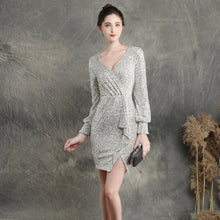 Laden Sie das Bild in den Galerie-Viewer, long sleeve sequin short ruffle bodycon Evening Dress
