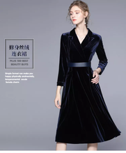Load image into Gallery viewer, Autumn Winter Velvet Windbreaker Long Sleeve Velour Tie Elegant Formal Dress
