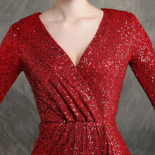 Laden Sie das Bild in den Galerie-Viewer, long sleeve sequin short ruffle bodycon Evening Dress
