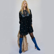 Load image into Gallery viewer, Embroidered long sleeve chiffon short boho dress
